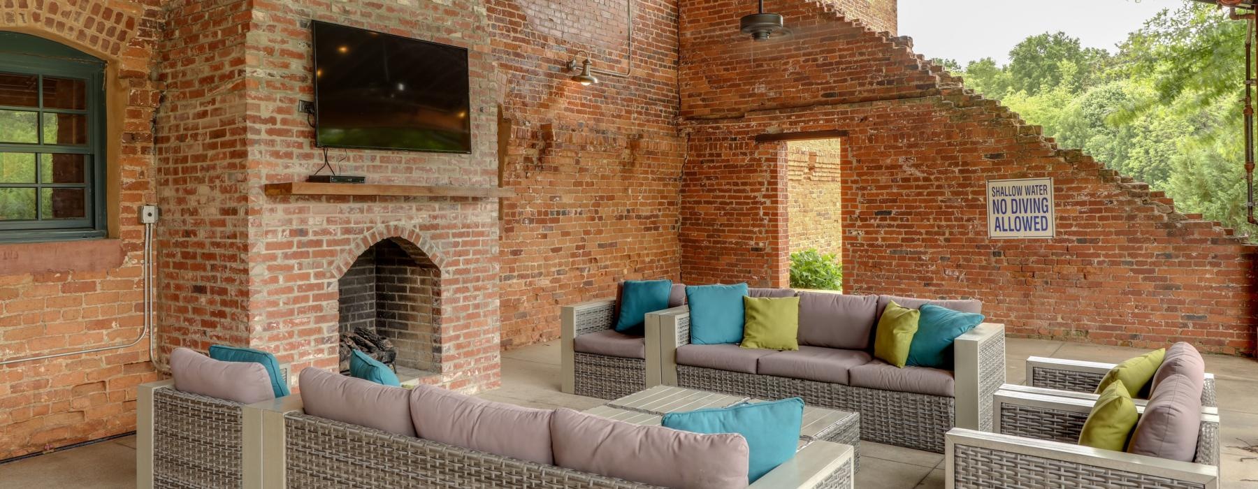 a brick building with a fireplace